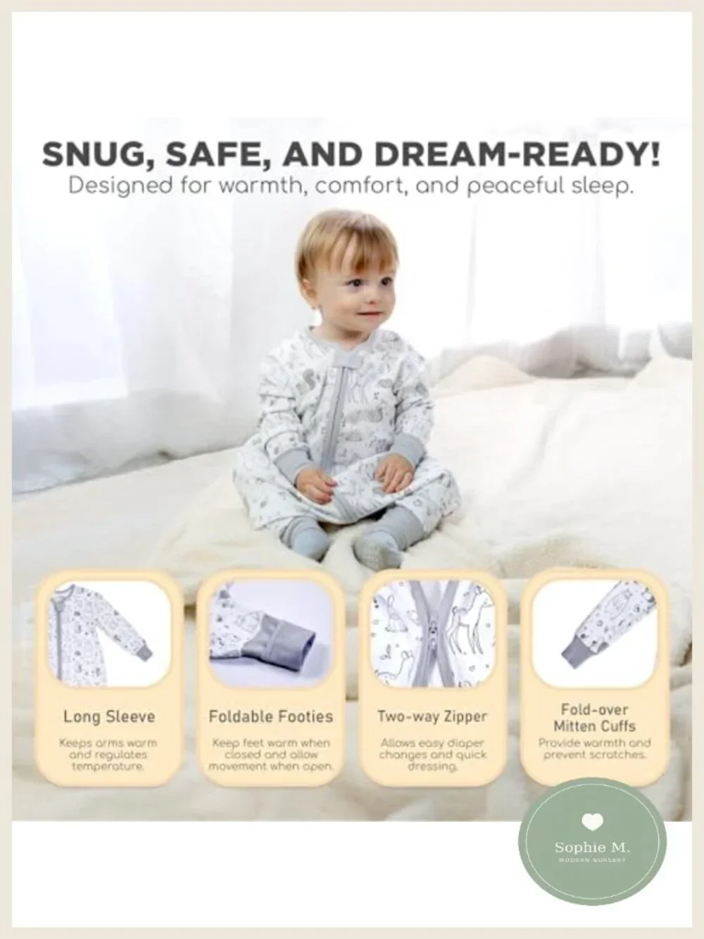 Organic Cotton Toddler Sleep Sack with Feet, Long Sleeve 1.0 TOG Wearable